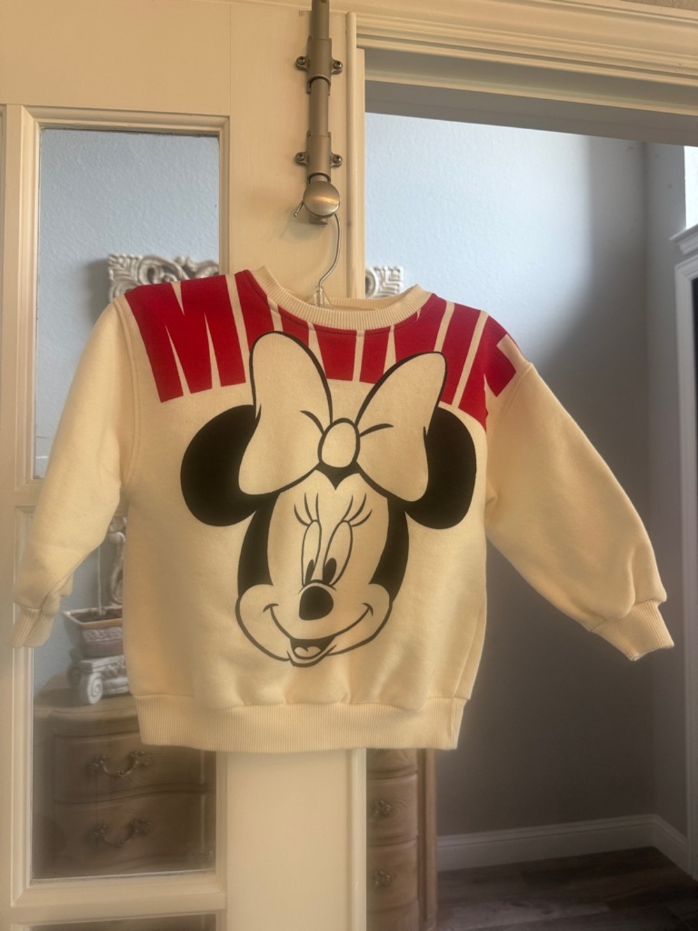 Disney for Zara Minnie Sweatshirt with Black Minnie Face and Red Lettering
